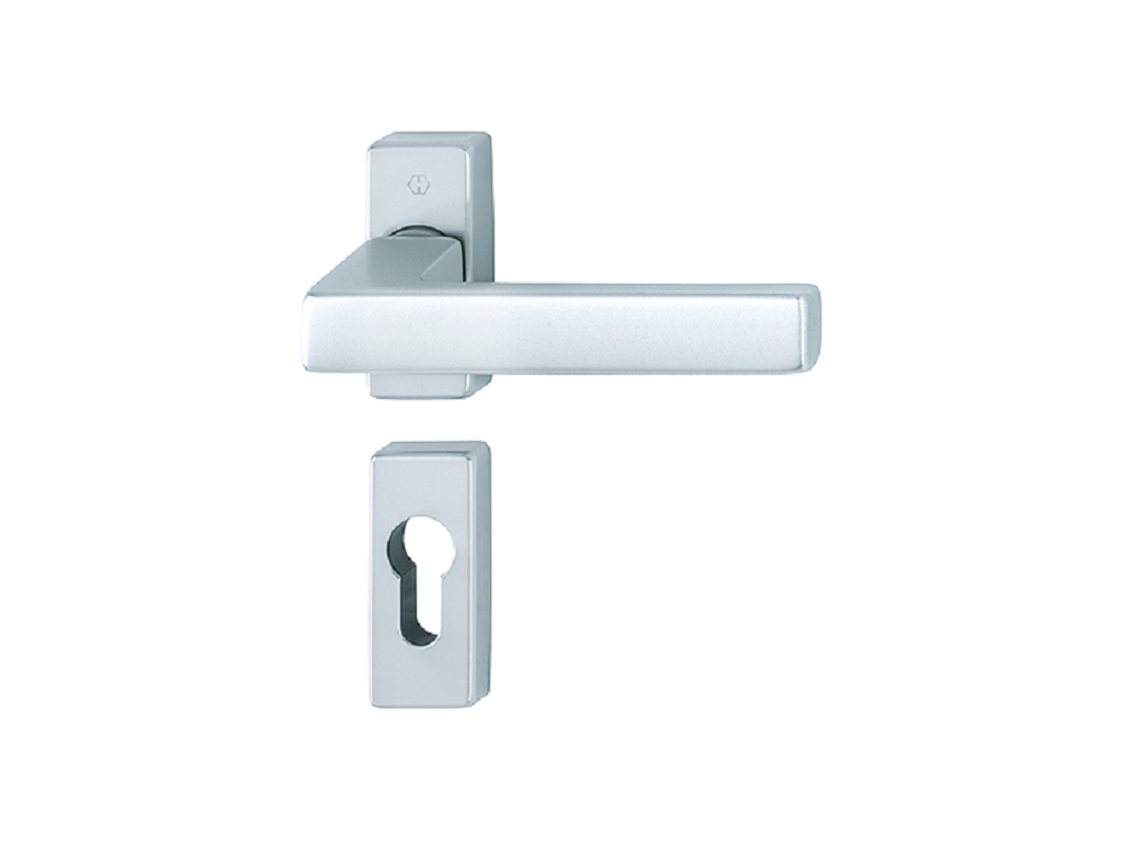 maniglia toulon rosetta rettangolare yale cilindro europeo f1- argento hoppe.png Maniglia Toulon Rosetta Rettangolare d.66x31x10h Bocchetta Foro Yale per Cilindro Europeo F1- Argento | Hoppe - immagine 1